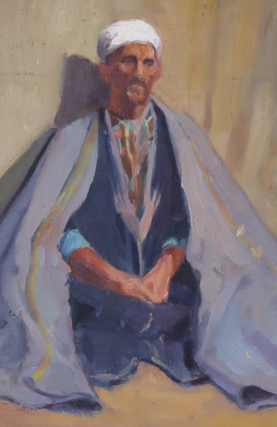 20th century Orientalist School, oil on board, Portrait of a seated Eastern gentleman in robes, unsigned, 36 x 26cm, gilt framed